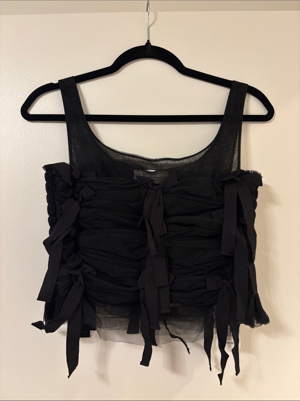 Black Bow-Trim Ruched Camisole